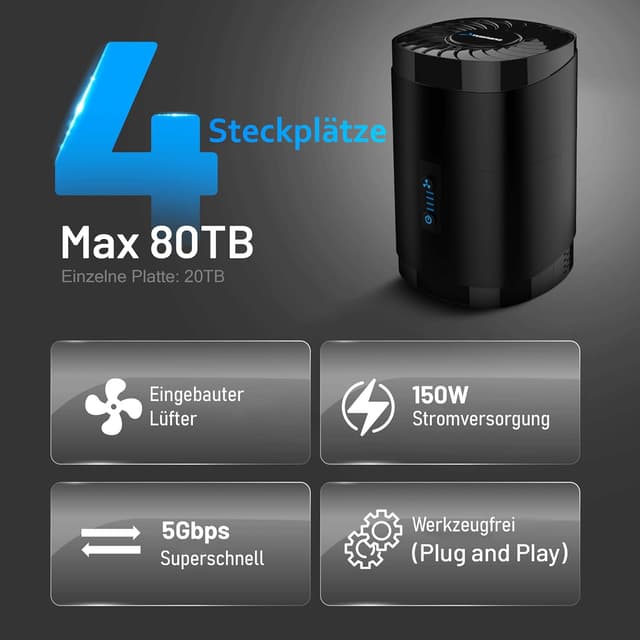 Detalle de SABRENT DS-4SSD 4-Bay Dockingstation für 2,5-Zoll SATA HDD/SSD (USB A, bis 5 Gbps, mit Lüfter)