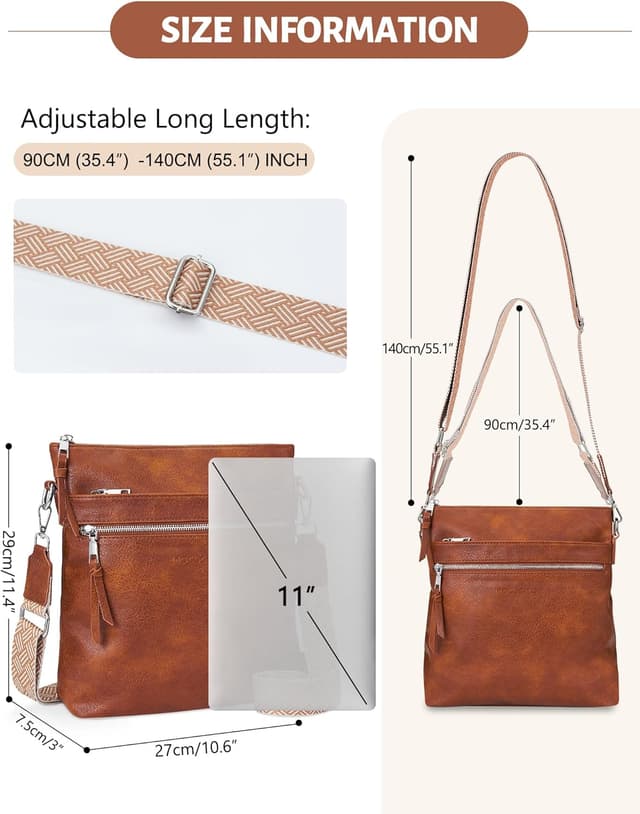 Detalle de MOCOCITO Umhängetasche Damen im Crossbody-Style mit breitem, verstellbarem Gurt (29 x 27 x 7,5 cm)