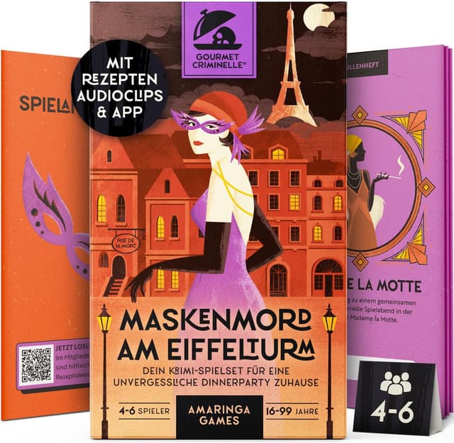 Detalle de Gourmet Criminelle® Krimidinner für zuhause: Mysteriöser Mordfall am Eiffelturm (für 4–6 Personen, ab 16 Jahren)