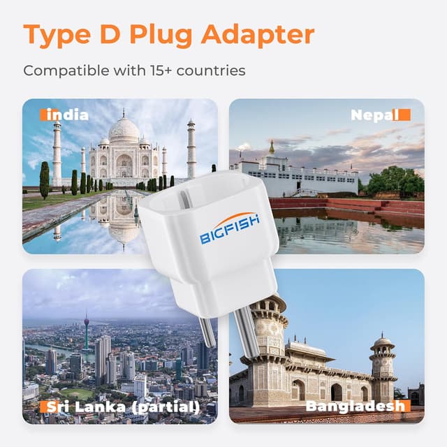Detalle de Bigfish Reiseadapter Typ D (2er-Set) für Indien/Nepal/Sri Lanka (teilweise) – EU auf Typ-D Steckdosen, weiß