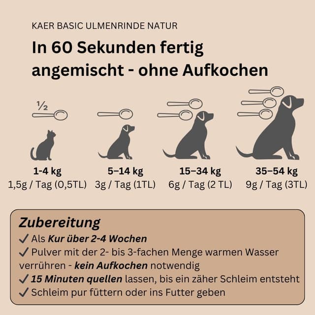 Detalle de kaer basic Amerikanische Ulmenrinde für Hunde & Katzen (500 g) – sofort lösliches Slippery Elm Bark Pulver