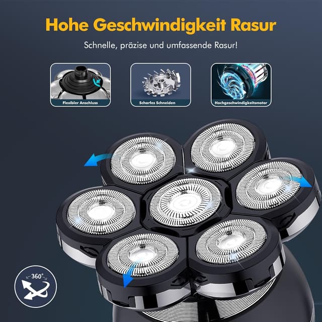Detalle de ETENTOUS Glatzen Rasierer Herren elektrisch (7D Rotationsklingen) – IPX7 Nass & Trocken Rasierer mit 6-in-1 Set