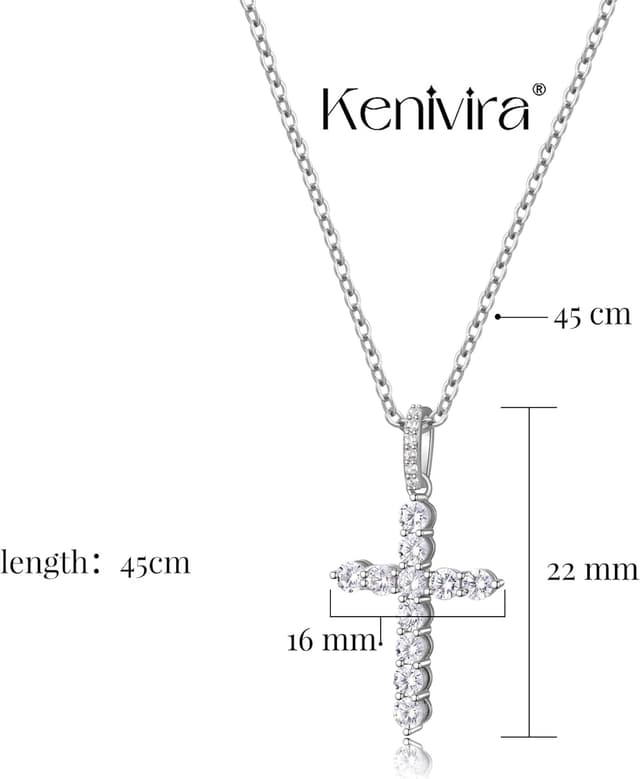 Detalle de Kenivira Kreuz Kette für Damen (Silber) mit Kreuz-Anhänger – Halskette mit Verlängerung