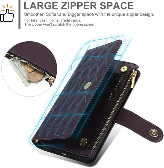 Detalle de Asuwish Phone Case for Xiaomi Redmi Note 13 5G with Tempered Glass, Zipper Wallet & Kickstand