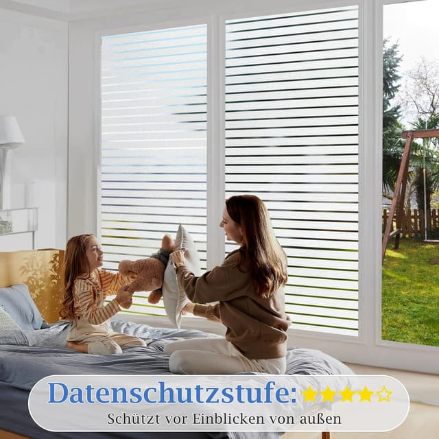 Detalle de Lifetree Fensterfolie mit Streifen: Sichtschutzfolie Milchglasoptik selbstklebend? ohne Klebstoff, 90×200 cm