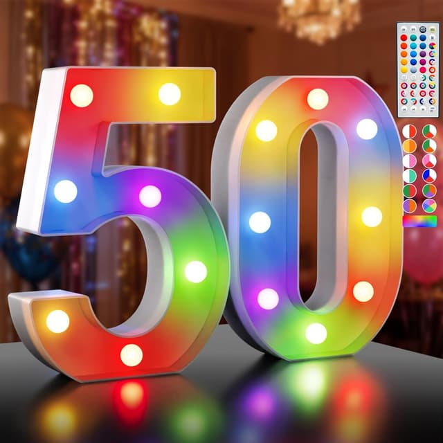 Detalle de LED Zahlen Lampe beleuchtete Nummern 50,35 Farben mit Fernbedienung – Dimmbar für Happy Birthday, Party & Hochzeit