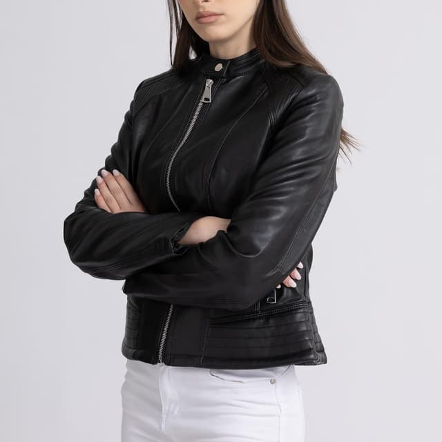 Detalle de vittorio y Giacca Donna in ecopelle leggera con zip e tasche