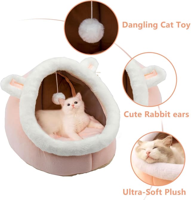 Detalle 2 de Dtopsun Cat Bed Rabbit-Shaped with Hanging Toy 🐱