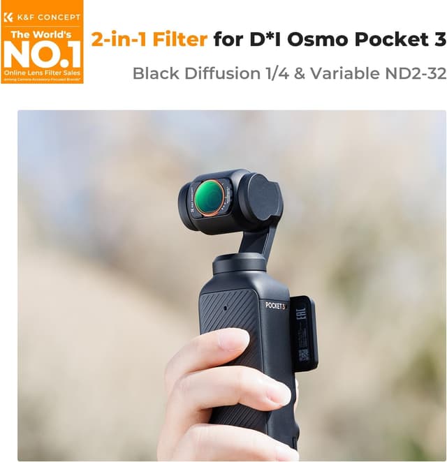 Detalle de K&F CONCEPT 2-in-1 ND + black mist magnetic filter for DJI Osmo Pocket 3 (Black-mist 1/4 & ND2-32)