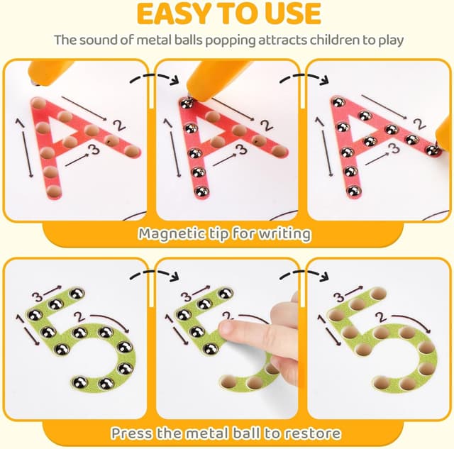 Detalle de GAMENOTE Double Sided Magnetic Letter & Number Board Set for Tracing Practice