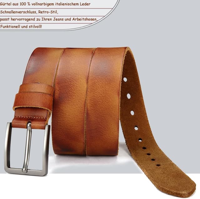 Detalle de DOOPAI Herren-Ledergürtel aus Vollleder, casual & Arbeit, mit einstellbarer Länge