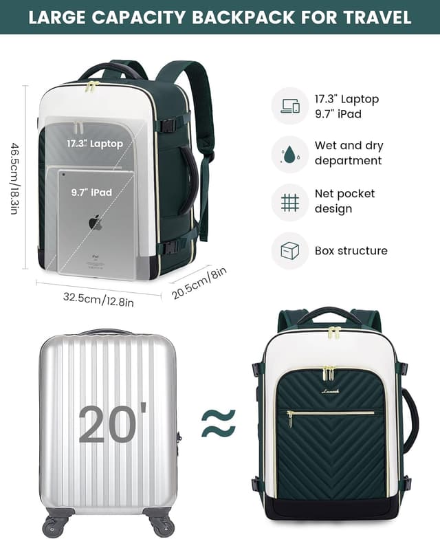 Detalle de LOVEVOOK Reiserucksack Damen (Groß) fürs Handgepäck mit Laptopfach bis 17,3 Zoll