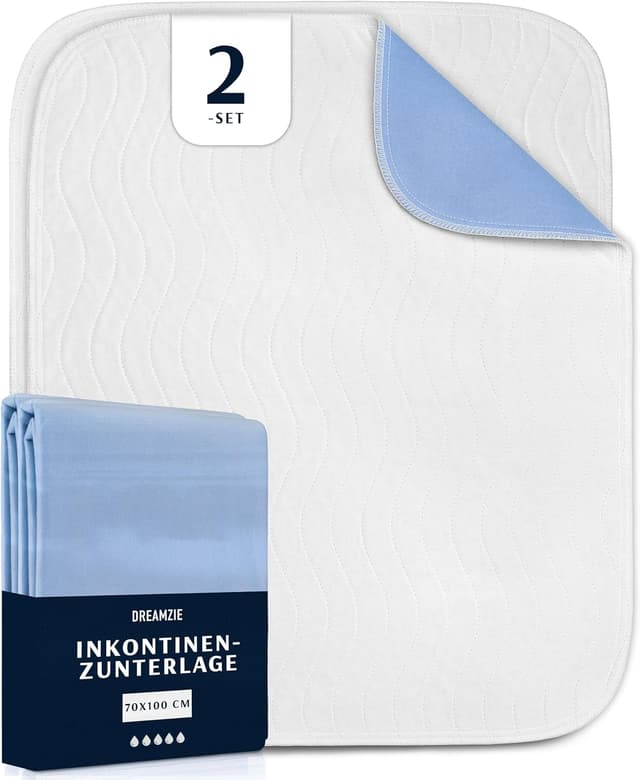 Detalle de Dreamzie Inkontinenzunterlage (2er-Set) waschbar 70 x 100 cm – wasserdichter Matratzenschoner
