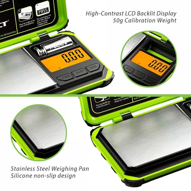 Detalle de ACCT Präzisions-Taschenwaage (200 g x 0,01 g) für Schmuck, Gewürze & Münzen mit LCD