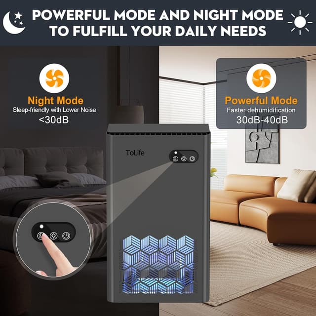 Thumbnail 3 de ToLife 1000 sq.ft Dehumidifier with 95 oz Tank