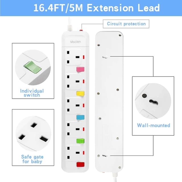 Detalle 2 de 5M Extension Lead 5 Way Individually Switched