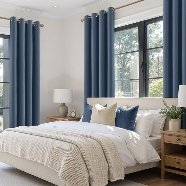 Detalle 2 de MIULEE Verdunklungsvorhänge blickdicht im 2er-Set (260 cm, Ösen) – Stahlblau