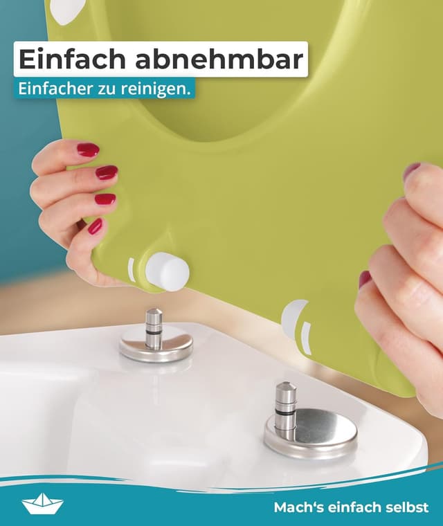 Detalle de Calmwaters® Premium WC Sitz „einfache Montage“ – antibakterieller Duroplast, Absenkautomatik, bis 250 kg, Oliv-Moosgrün