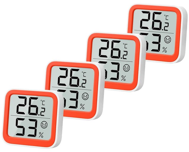Detalle de NOKLEAD Thermometer Luftfeuchtigkeitsmesser mit Komfort-Gesichtssymbol (Orange, 4,5 cm) für Babyzimmer & Büro