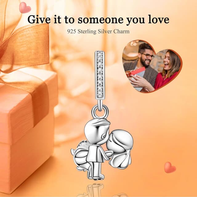 Detalle de Rimgoris 925 Sterling Silber Charm für Damenarmbänder „Liebe“ zum Valentinstag – Clip & Sicherheitskette
