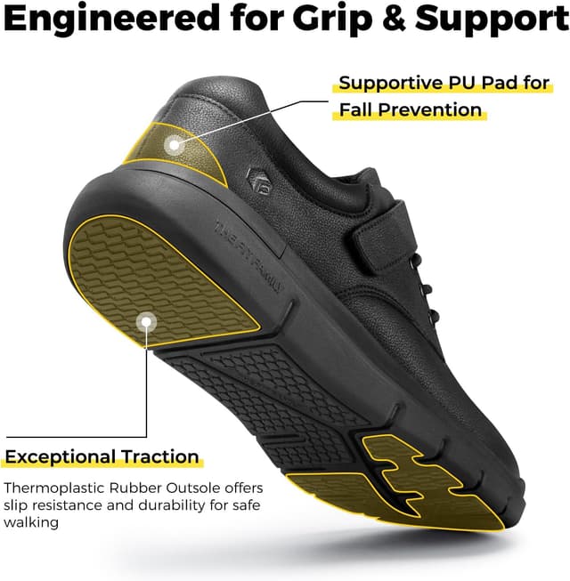 Detalle de FitVille Mens Extra Wide Fit Diabetic Shoes with Adjustable Strap – Comfortable leather walking shoes for swollen feet & plantar fasciitis