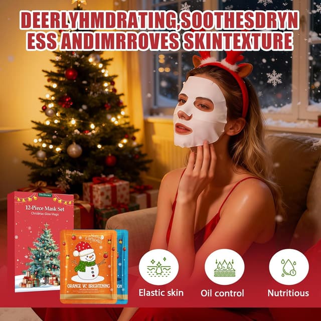 Detalle de Sikeydels – Coffret de 6 masques hydratants visage Noël (masques en tissu) pour soin express