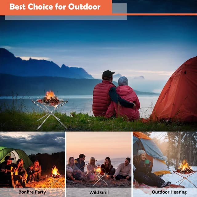 Thumbnail 6 de Portable Fire Pit Stainless Steel Foldable Fire Bowl