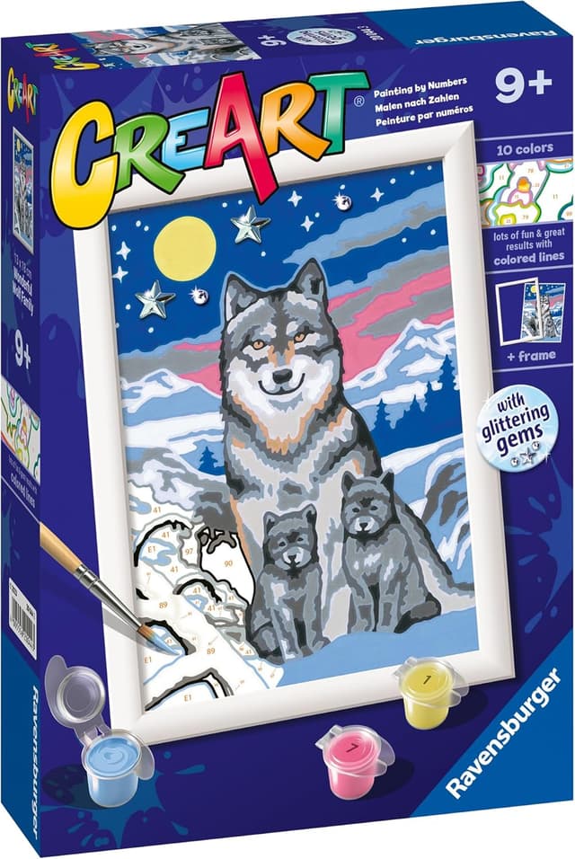 Detalle de Ravensburger CreArt Lupi al chiaro luna – Dipingere con i Numeri, kit pittura per bambini 9+