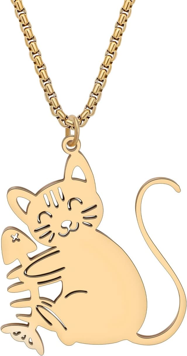 Thumbnail 6 de LONYOO Katzen-Halskette mit Anhänger aus Edelstahl (Kettenlänge 50 cm + 7 cm)