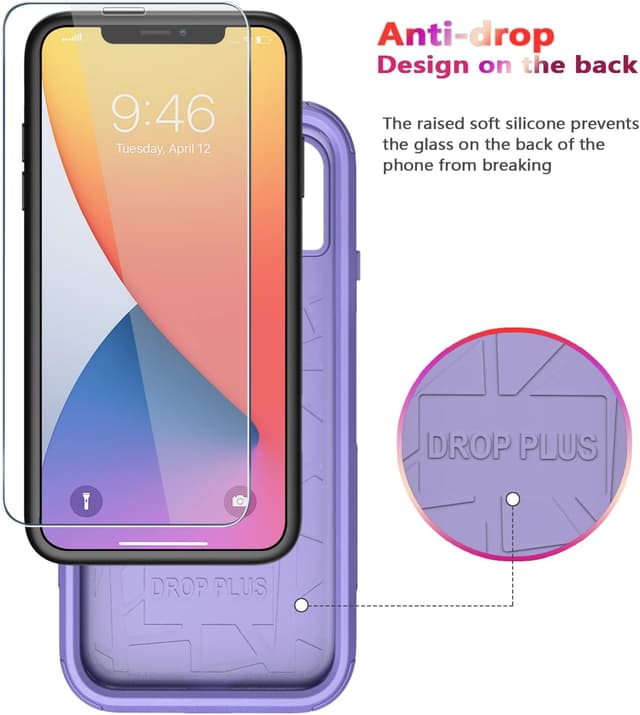 Detalle 2 de Diverbox iPhone 11 Case (Purple) with Tempered Glass Screen Protector – Shockproof, Drop-proof 3-in-1