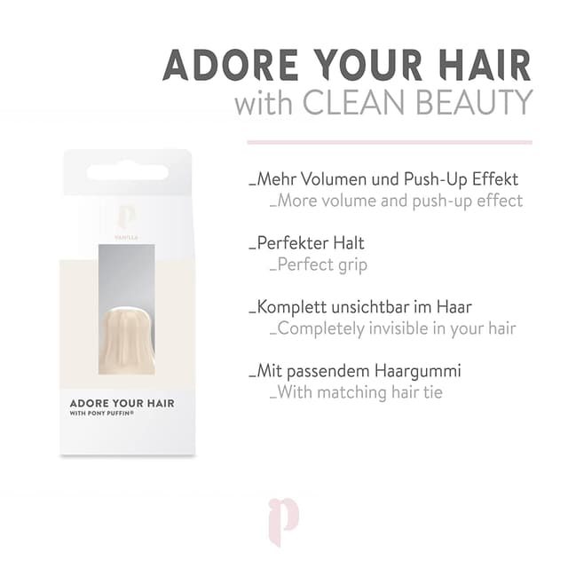 Detalle 1 de pony puffin VANILLA – Styling-Tool für mehr Volumen & Grip im Zopf, latexfrei & vegan (Made in Germany)