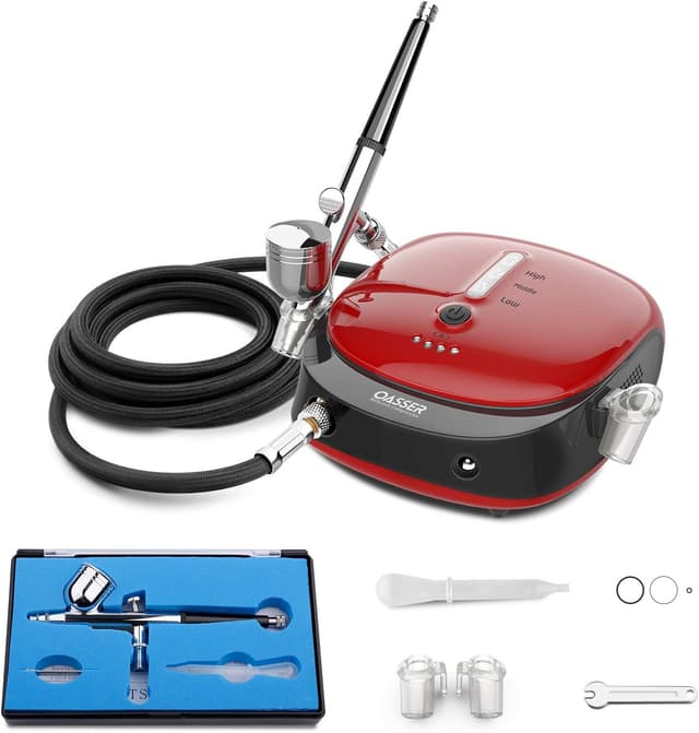 Detalle de Oasser Dual Action Airbrush Compressor Kit with Rechargeable 1000mAh Battery (0.3mm nozzle, 3 pressure modes)