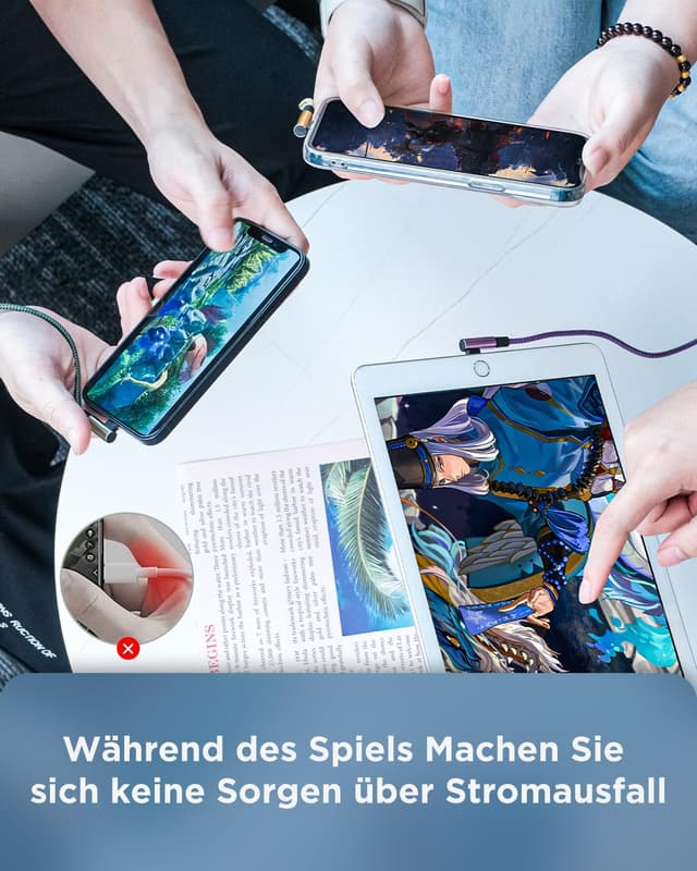 Detalle de Yosou Lightning Ladekabel (90°) mit MFi-Zertifizierung – 3er Set, je 2 m