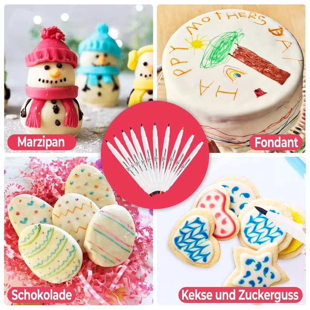 Detalle de He-Ju Lebensmittelstifte essbar 10er Set (vegan, glutenfrei, ohne E171) in 10 Regenbogenfarben