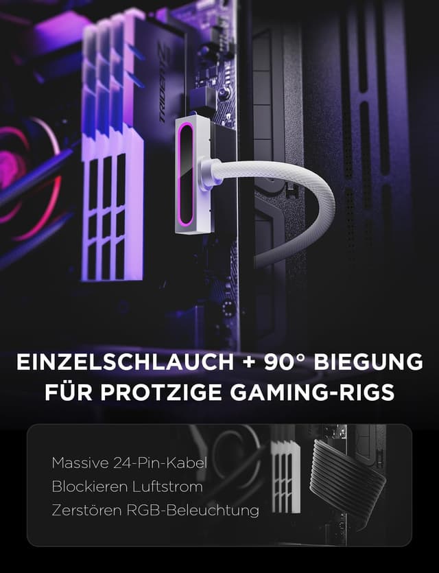 Detalle de AsiaHorse Hydrus 24Pin PSU Kabelverlängerung – 24-Pin ATX Sleeve-Extension (18AWG) mit ARGB-5V 3-Pin Sync