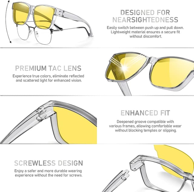 Detalle 2 de GEGURI Polarized Fit Over Sunglasses (Night Driving, UV400) for Glasses Wearers