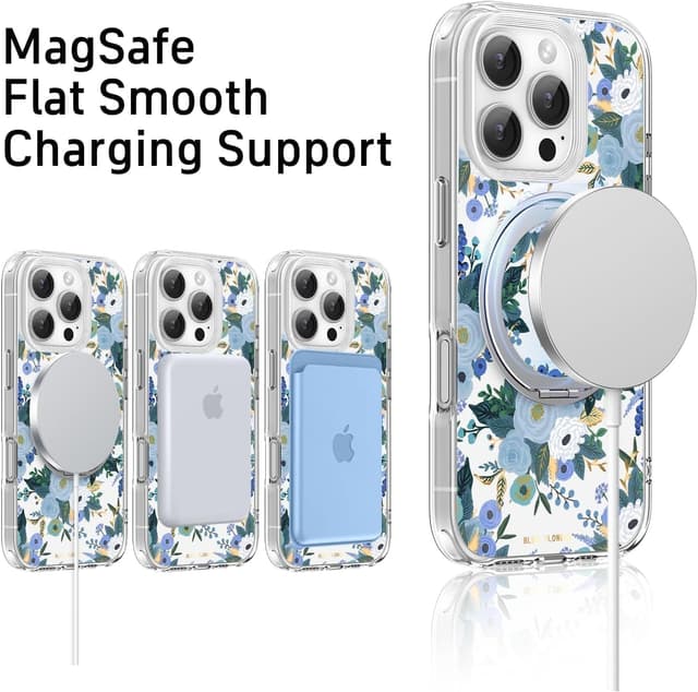 Detalle de FEWGEY iPhone 16 Pro Max Case with MagSafe Ring & 360° Kickstand (Clear Floral, Shock-Protection)