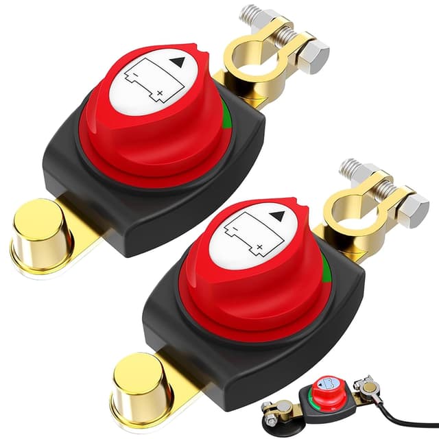 Detalle de TZEKING Batteriehauptschalter (2er-Set) für DC 12–48V – Trennschalter zum Isolieren der Auto-, Motorrad- und Marine-Batterie