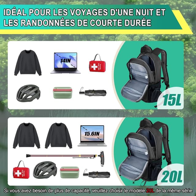 Detalle de ONETOALL Sac à Dos Vélo 15L avec couvre-casque, housse de pluie et fermeture antivol