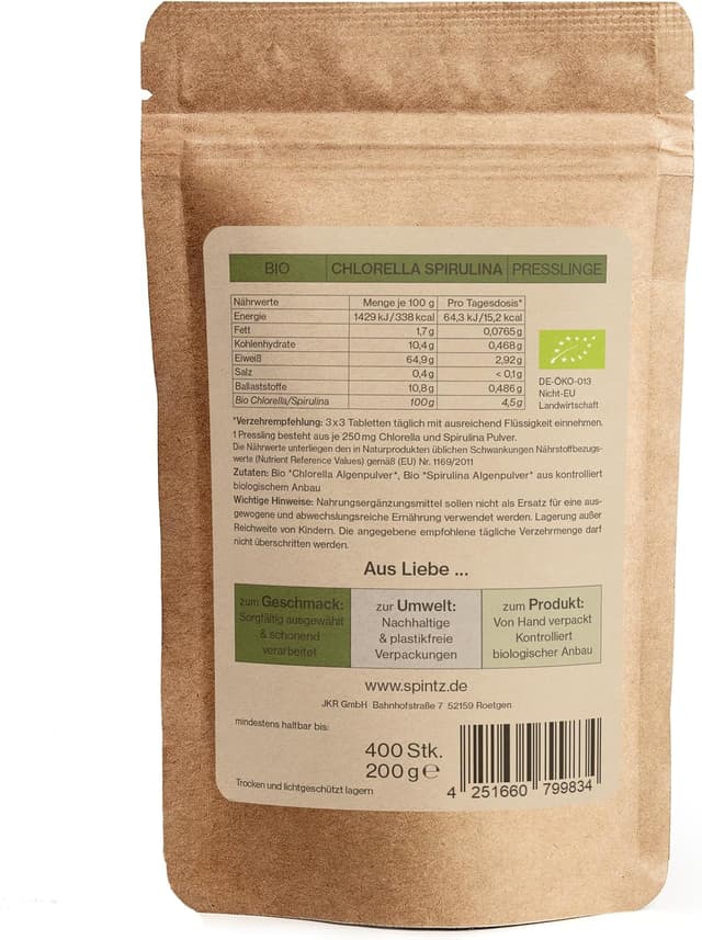 Detalle de SPINTZ Bio Spirulina + Chlorella 200 Tabs