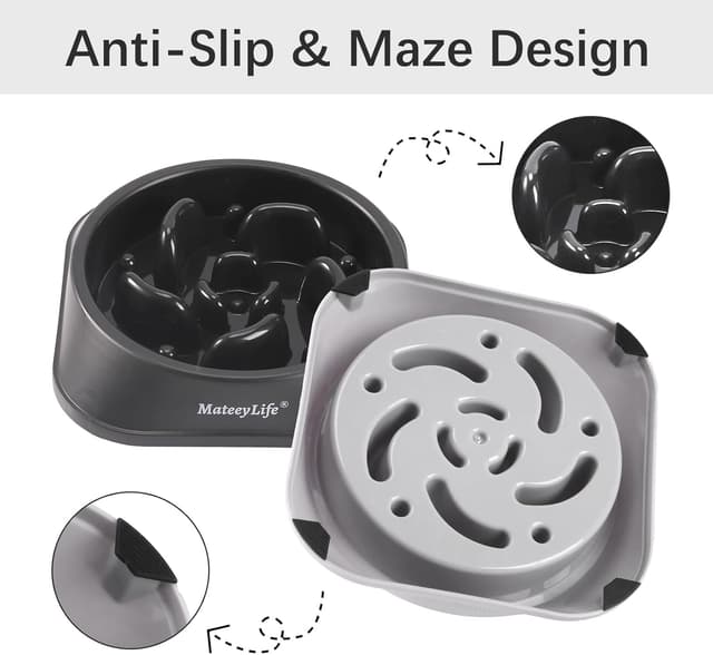 Detalle de MateeyLife Slow Feeder Dog Bowls (2 Pack) – Anti-Choking Puzzle Bowls for Small/Medium Dogs