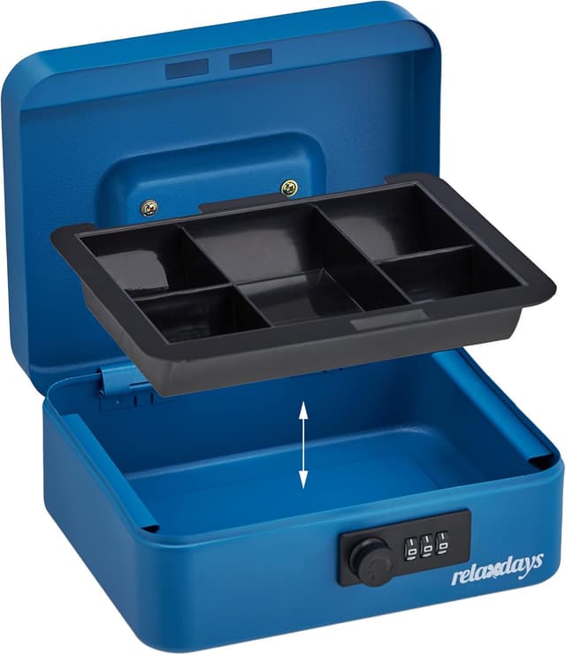 Detalle 2 de Caisse à monnaie Relaxdays avec serrure à combinaison 3 chiffres (HLP : 8,5 x 20 x 17 cm) – Bleu