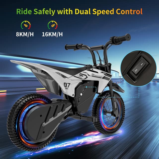 Detalle de EVERCROSS EV13M moto électrique enfant 150 W, 8/16 km/h, frein à disque et autonomie jusqu’à 12 km