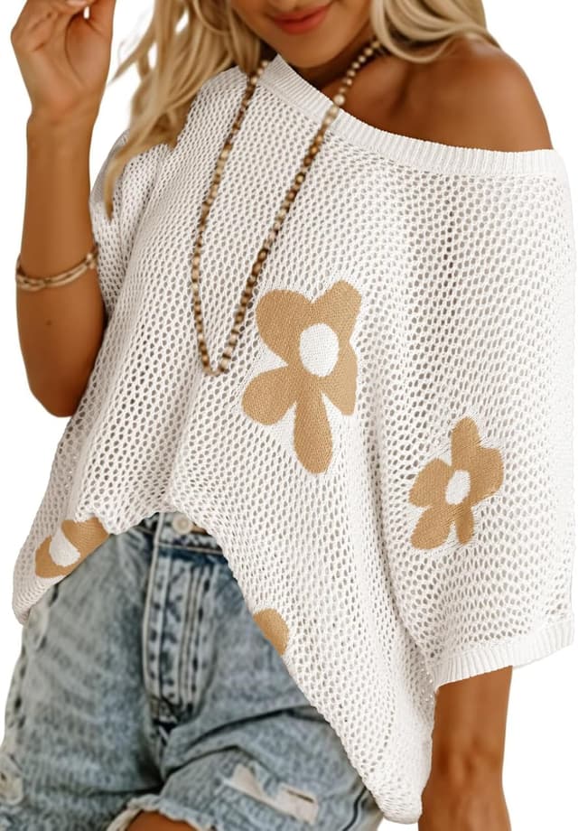 Detalle de Dokotoo Floral Crochet Pullover Swimsuit Cover-Up Top for Women