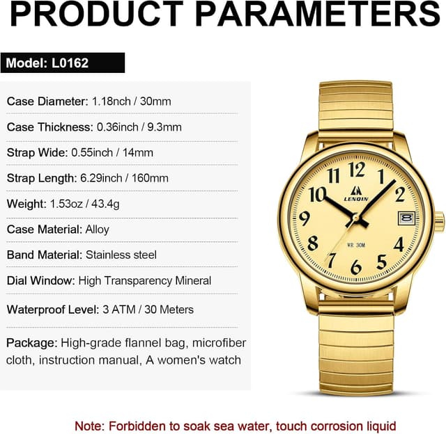 Thumbnail 6 de LN LENQIN orologio da donna analogico al quarzo in acciaio con cinturino espandibile, impermeabile 3 ATM