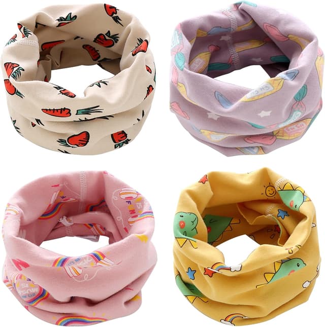 Detalle de YMIFEEY 4er-Set Kinder-Schals Schlauchschal aus Baumwolle (Baby Jungen & Mädchen) – Winddicht & vielseitig
