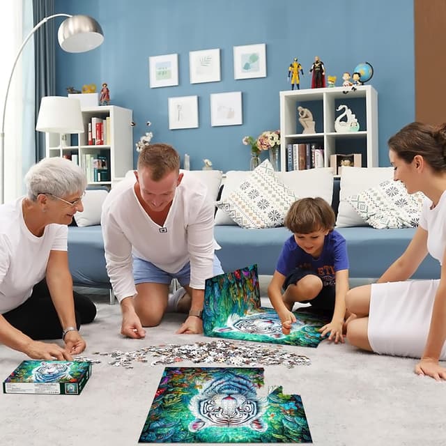 Detalle de HUADADA 1024-Teile Puzzle „Tiger & Blumen“ für Erwachsene (50 x 50 cm)