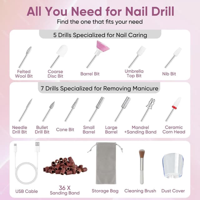 Detalle 2 de Oukzon Nagelfräser Kabellos 25000 U/Min 💅