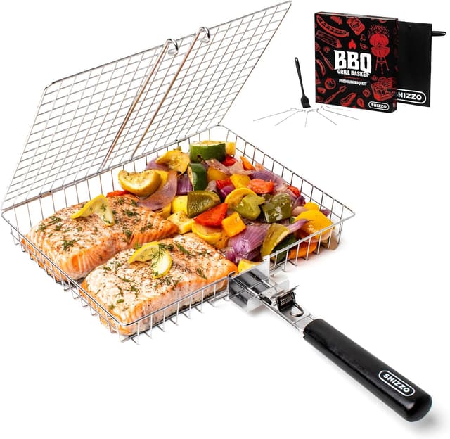 Detalle de SHIZZO Grillkorb (faltbar, Edelstahl) – tragbarer Outdoor-Camping-Grillrost mit Griff