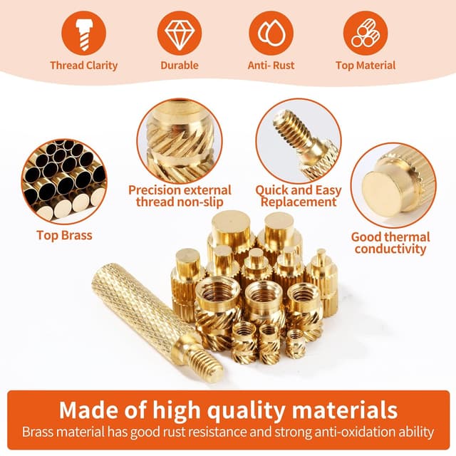 Detalle de Set 308 inserti filettati con scatole in plastica per stampa 3D (M2–M6) e utensili per inserimento a caldo in ottone